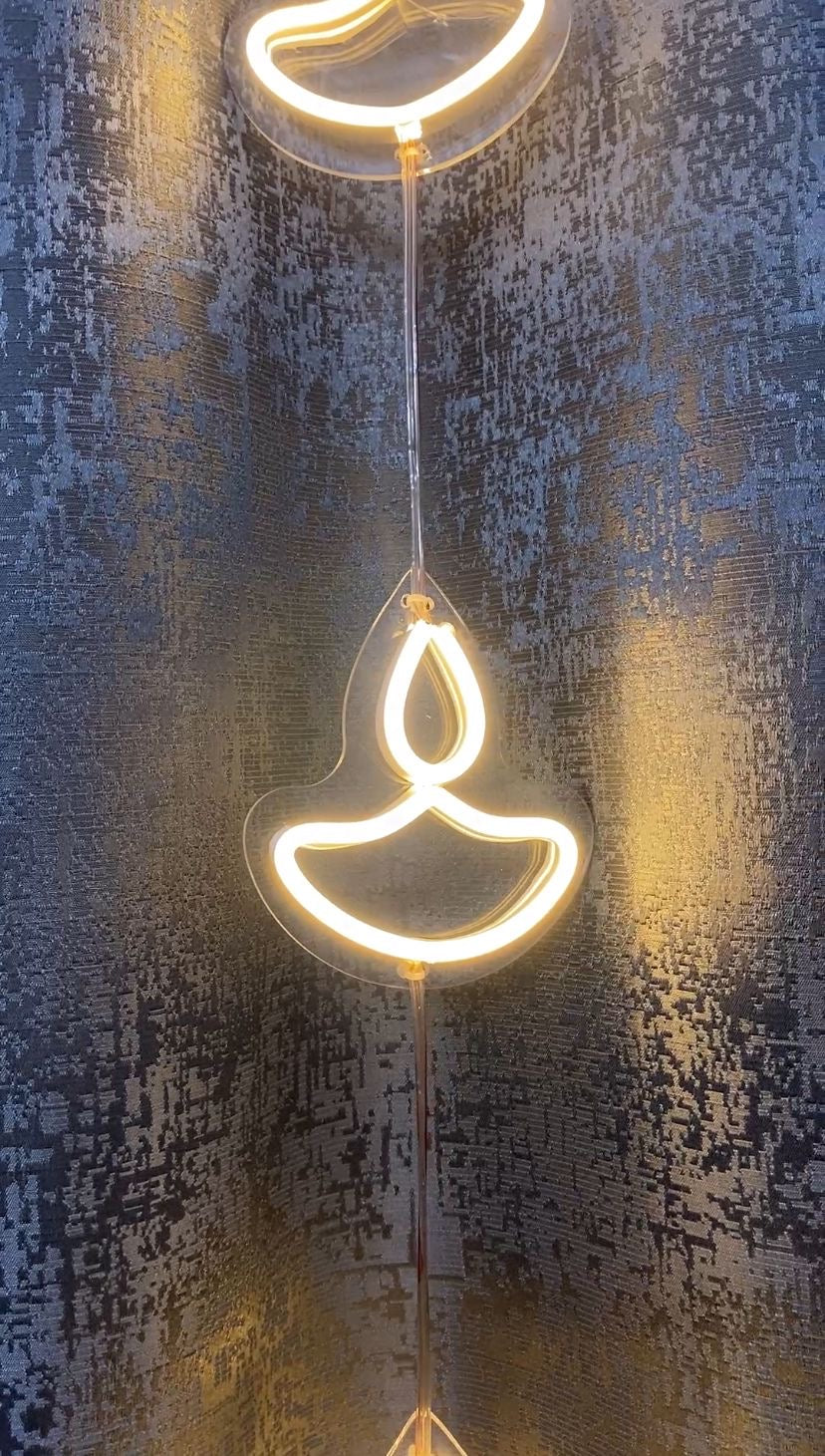 Neon Light Diya Toran - 5-Diya Festive Decoration for Diwali, Navratri & More!