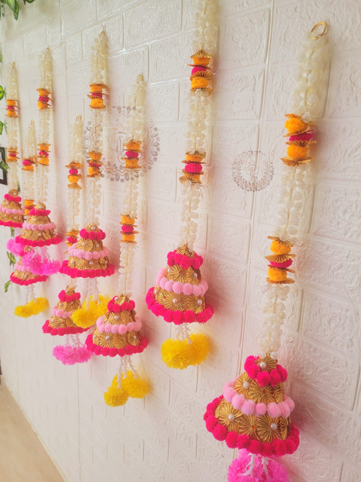 Mogra Pom Pom Hanging | Pack Of 3| Approx Size 30 Inch