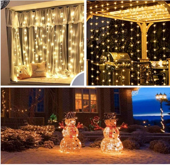 Window Curtain String Light 300 LED 8 Lighting Modes Fairy Lights Remote Control USB Powered Waterproof lights for home decoration light Diwali Valentines Bedroom Party Wedding Diwali (Warm White)