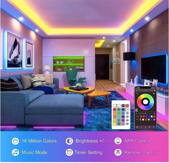 10 Meters LED Strip Lights with Bluetooth App and Remote Controller RGB Waterproof Lights Multicolor LED Lights for Home Decoration, Bedroom, Diwali, False Ceiling