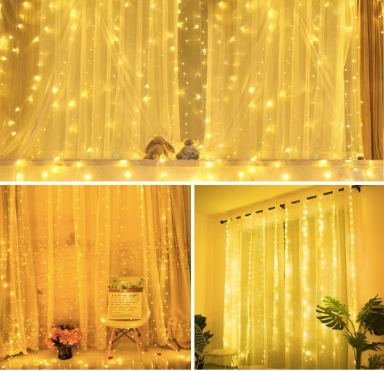 Window Curtain String Light 300 LED 8 Lighting Modes Fairy Lights Remote Control USB Powered Waterproof lights for home decoration light Diwali Valentines Bedroom Party Wedding Diwali (Warm White)