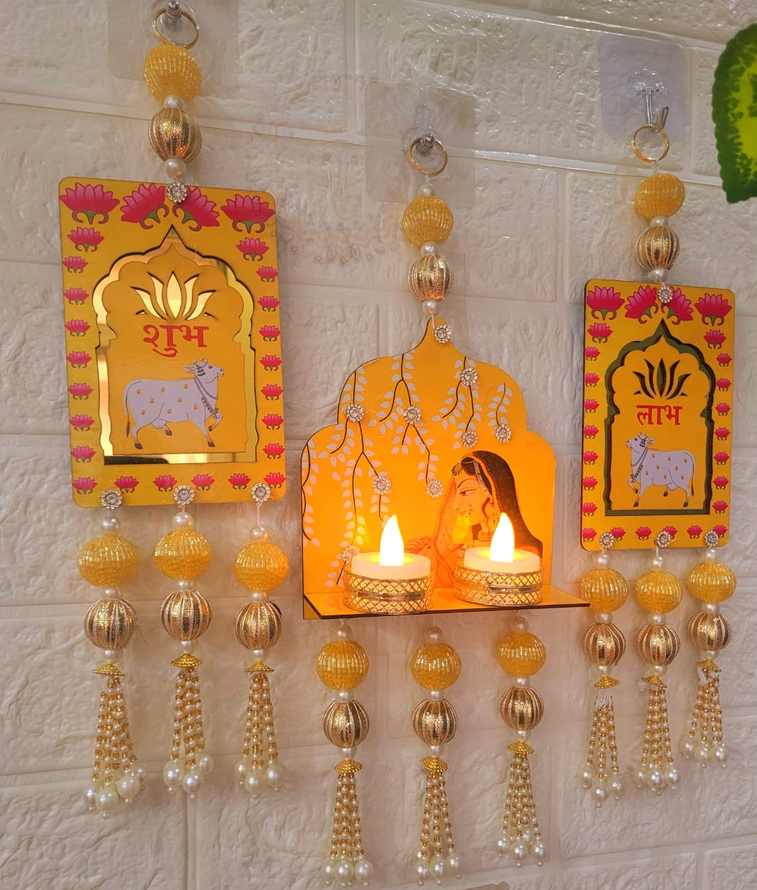 Shubh Labh Wall Hanging Tea Light Candle Holder – Traditional Festival Décor