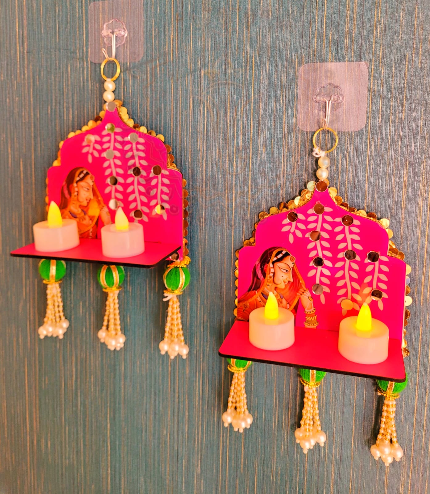 Mirror Jhrokha Wall Hanging On MDF Base| Pack Of 2 | Approx Size 10 Inch | Without Led Lights