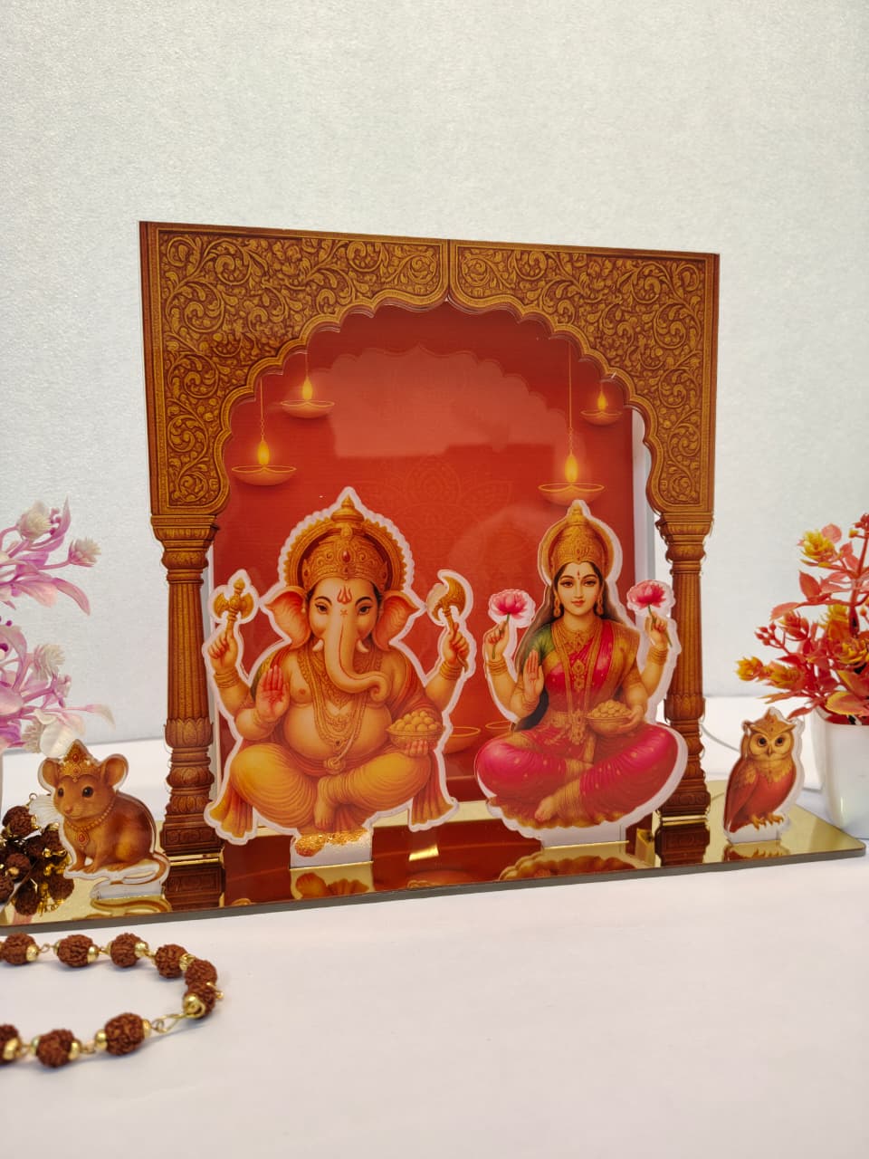 Ganesh Laxmi LED Table Sign | Acrylic Backlit God Goddess Idol Light | Spiritual Decorative Showpiece for Home, Temple & Office
