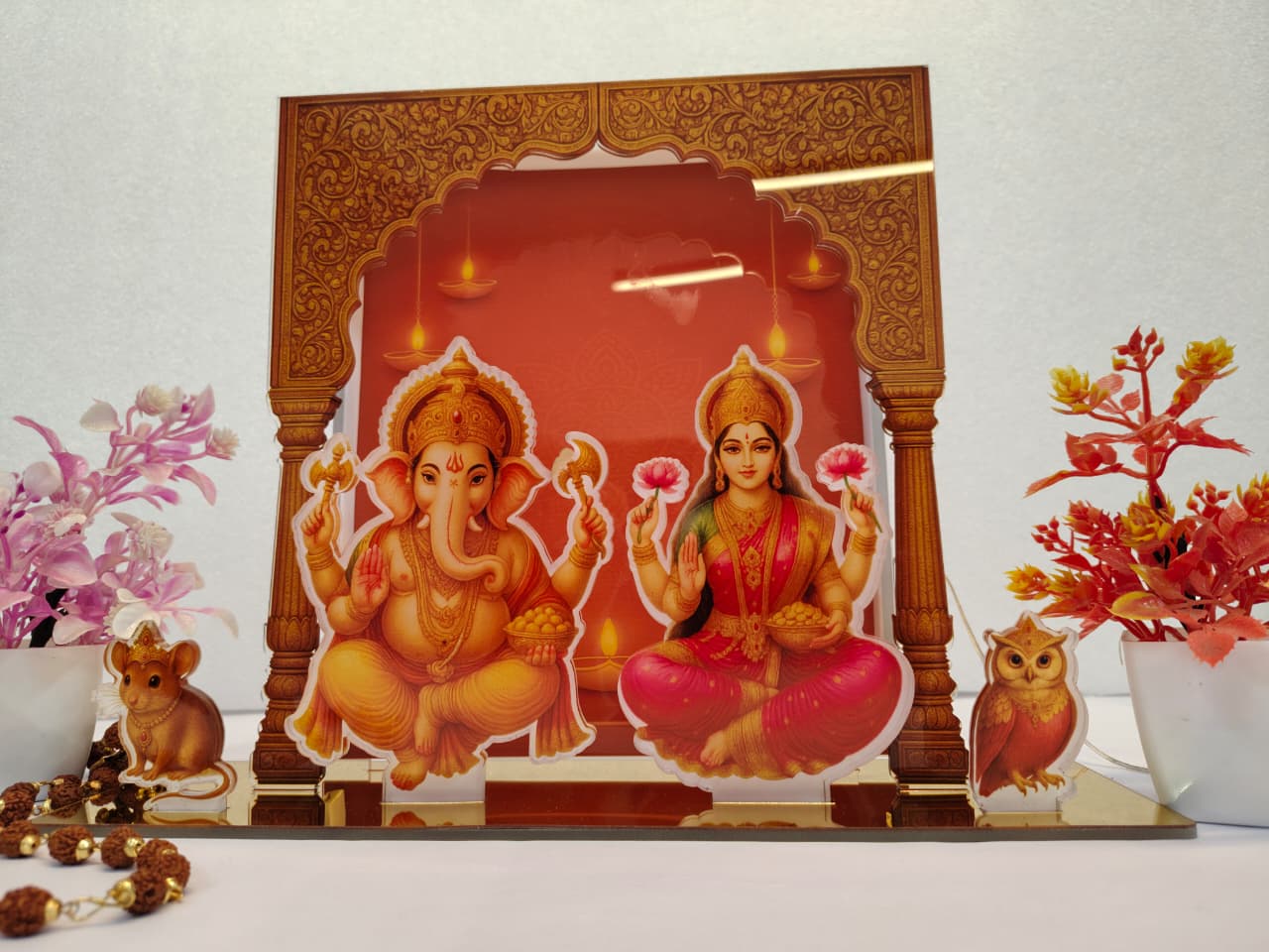 Ganesh Laxmi LED Table Sign | Acrylic Backlit God Goddess Idol Light | Spiritual Decorative Showpiece for Home, Temple & Office