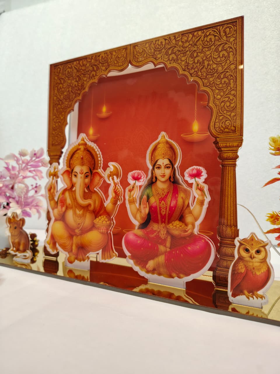 Ganesh Laxmi LED Table Sign | Acrylic Backlit God Goddess Idol Light | Spiritual Decorative Showpiece for Home, Temple & Office