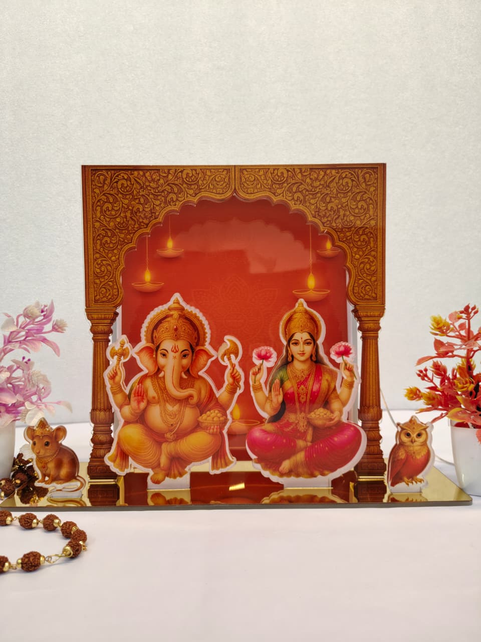 Ganesh Laxmi LED Table Sign | Acrylic Backlit God Goddess Idol Light | Spiritual Decorative Showpiece for Home, Temple & Office