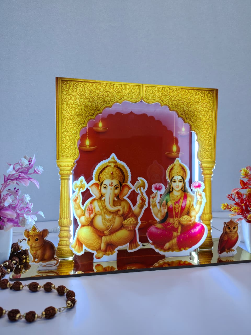 Ganesh Laxmi LED Table Sign | Acrylic Backlit God Goddess Idol Light | Spiritual Decorative Showpiece for Home, Temple & Office