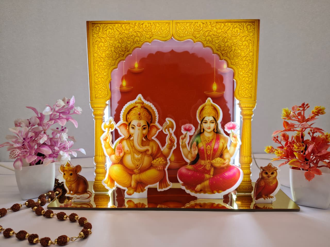 Ganesh Laxmi LED Table Sign | Acrylic Backlit God Goddess Idol Light | Spiritual Decorative Showpiece for Home, Temple & Office