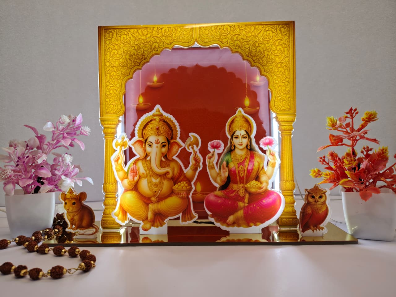 Ganesh Laxmi LED Table Sign | Acrylic Backlit God Goddess Idol Light | Spiritual Decorative Showpiece for Home, Temple & Office