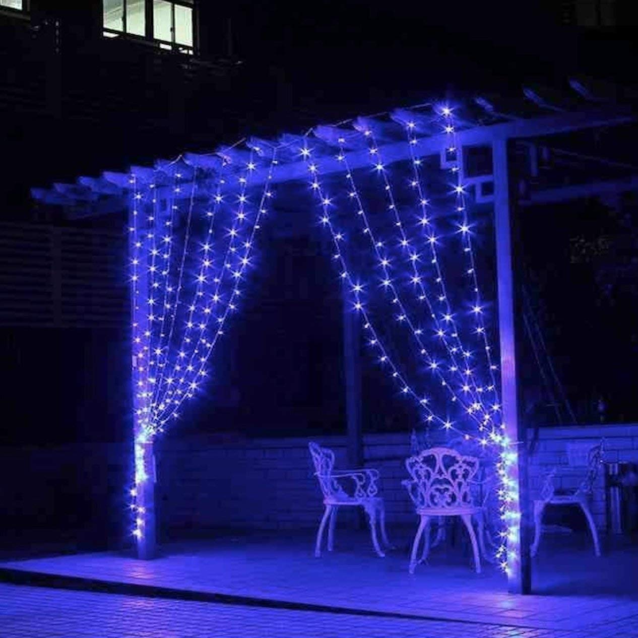 Blue Waterfall Curtain String Lights - 180 LEDs, 8 Modes, 10x10 Feet, 3 Mtr