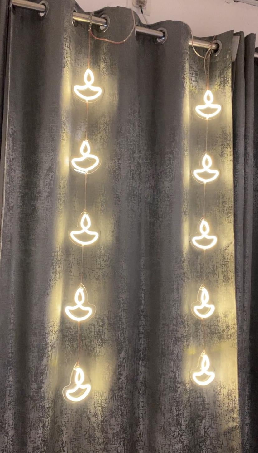 Neon Light Diya Toran - 5-Diya Festive Decoration for Diwali, Navratri & More!