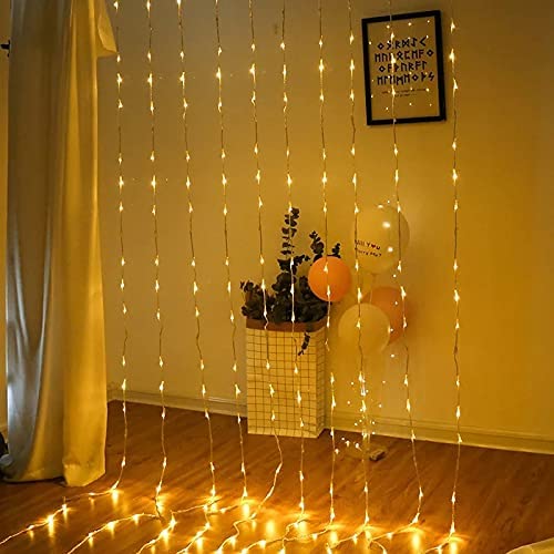 Waterfall Curtain String Lights - 180 Warm White LEDs, 8 Modes, 10x10 Feet, 3 Mtr