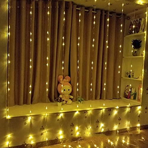 Waterfall Curtain String Lights - 180 Warm White LEDs, 8 Modes, 10x10 Feet, 3 Mtr