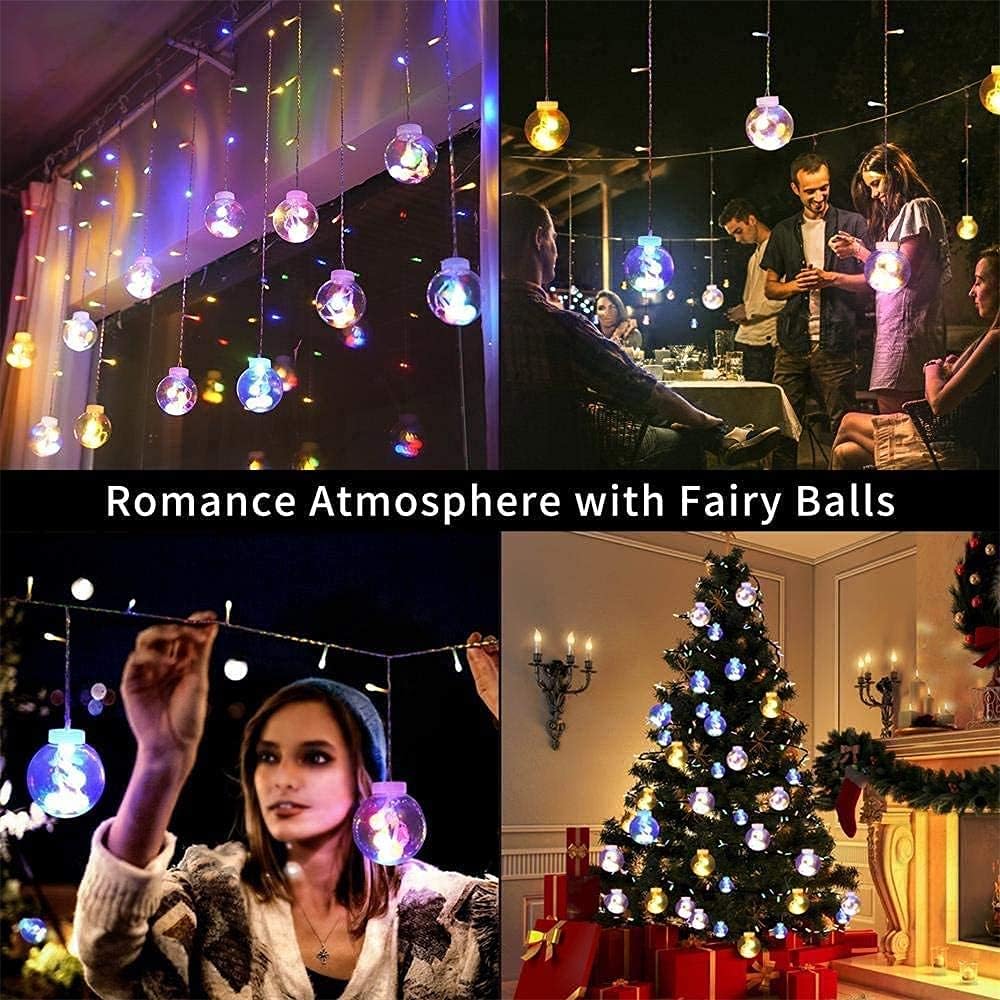 Wish Balls window Curtain String Lights with 8 Flashing Modes (12 Multicolor)