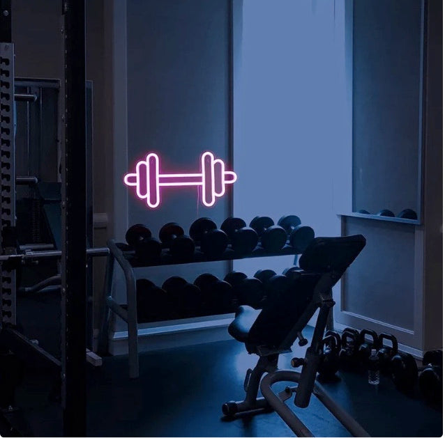 Neon Barbell/Dumbbell Neon Sign, Gym Wall Hanging - Homely Arts