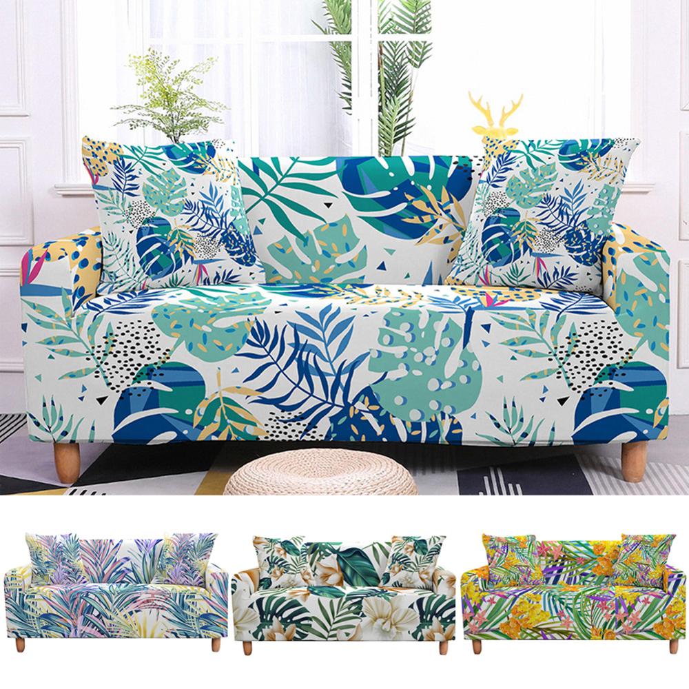Stretch Sofa Cover Elastic Slipcover Tropical Leaves for Living Room Sectional L Shape Sofa Couch Cover - Homely Arts