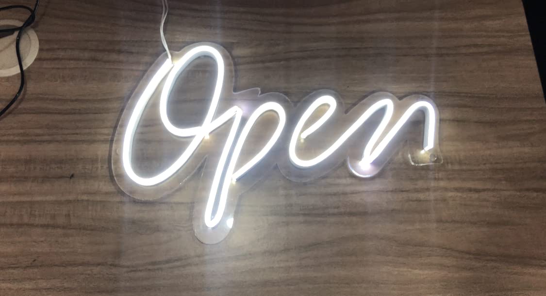 Homely Arts Open Led Neon Sign 15 x 9.5" - White - Homely Arts
