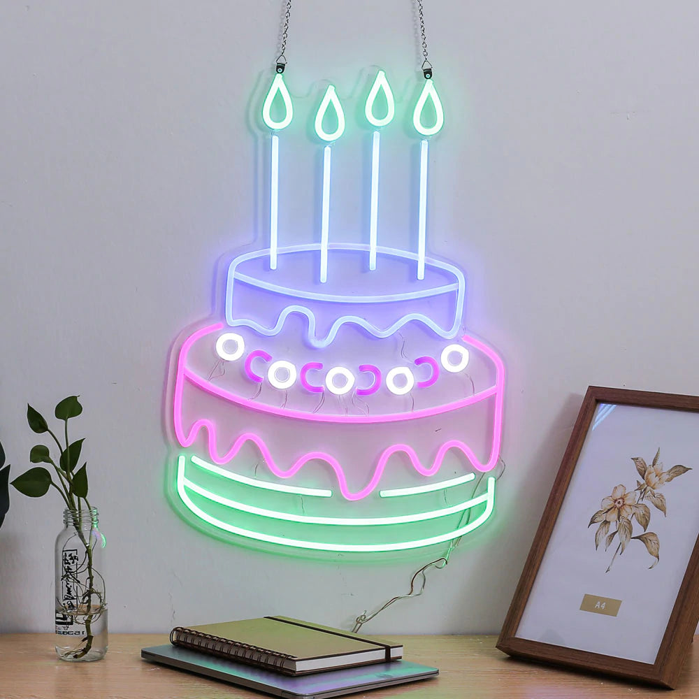 LED Neon Sign Colorful BIRTHDAY CAKE - Homely Arts
