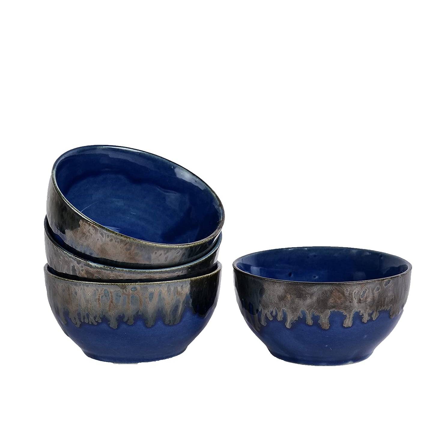 Dark Drips' Ceramic Bowls Studio Pottery Dining Bowls/Katoris (Set of 4, Blue, 220 ML) - Homely Arts