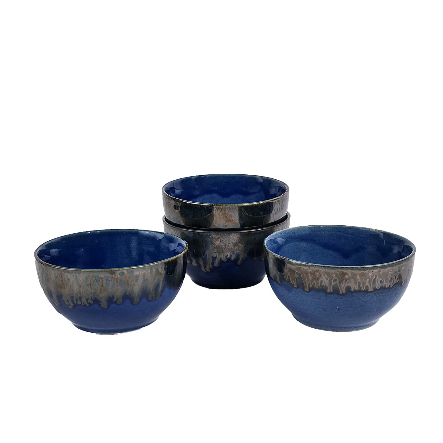 Dark Drips' Ceramic Bowls Studio Pottery Dining Bowls/Katoris (Set of 4, Blue, 220 ML) - Homely Arts