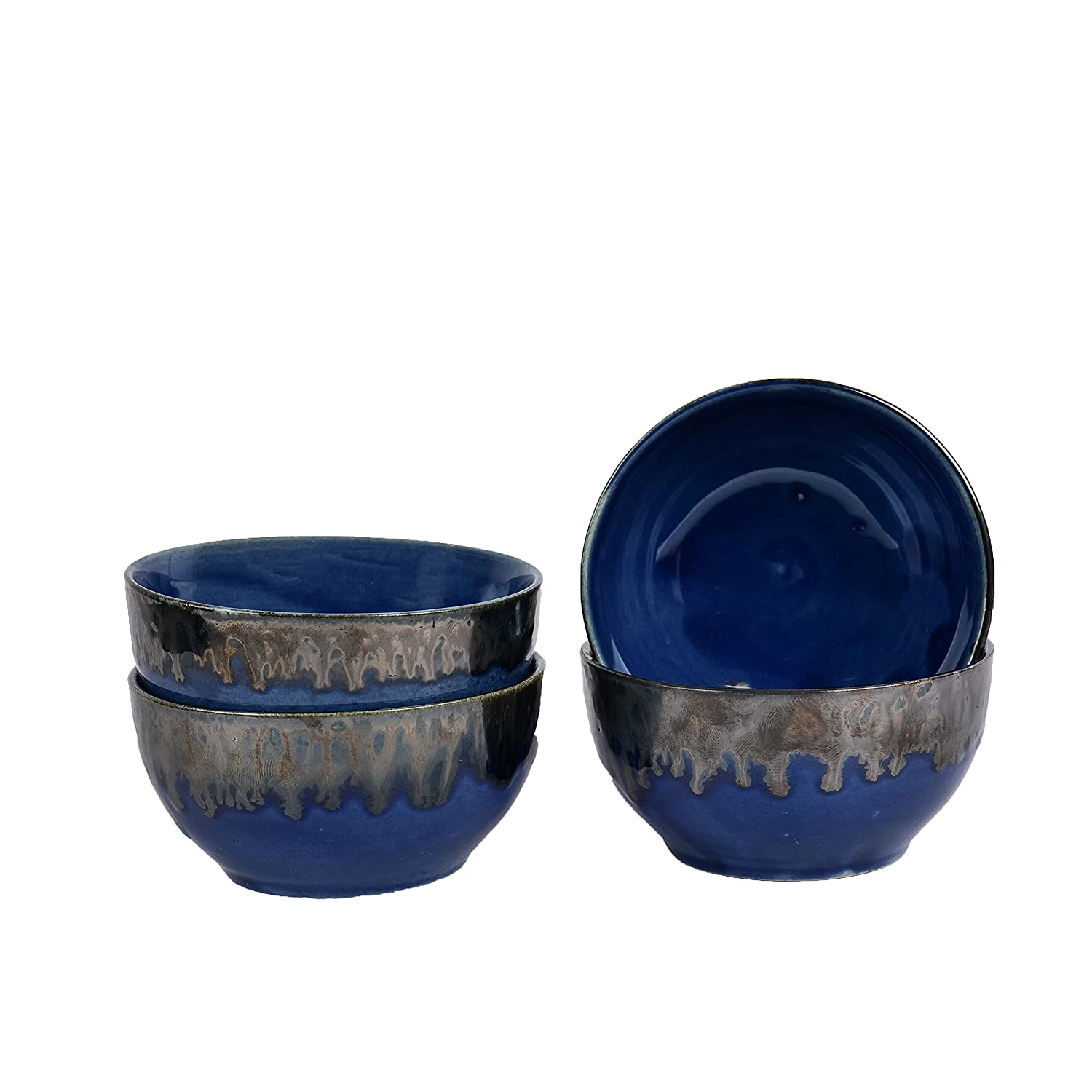 Dark Drips' Ceramic Bowls Studio Pottery Dining Bowls/Katoris  (Set of 4, Blue, 220 ML) - Homely Arts
