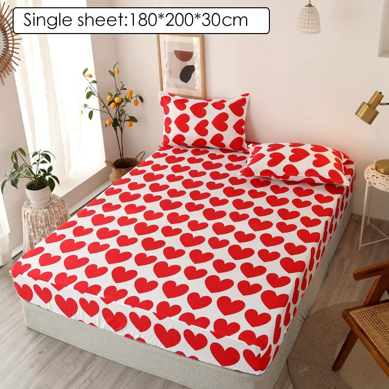 Fitted Bed Sheet Red Heart Printed - Homely Arts