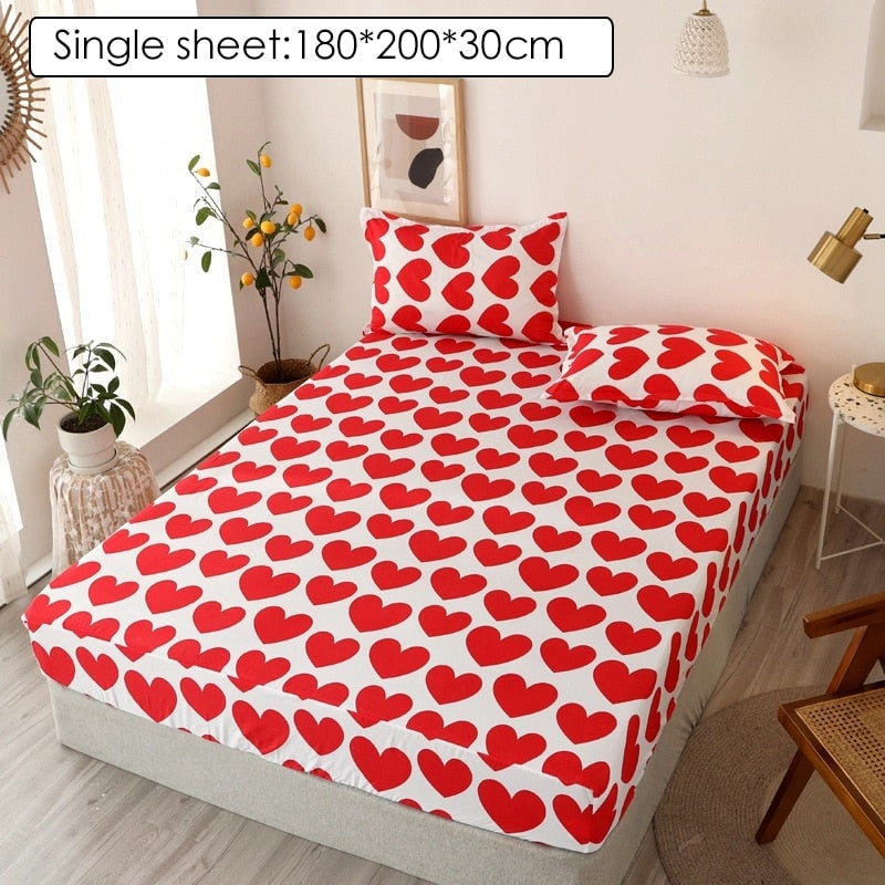 Bedding Linens King Size Heart-shaped Pattern Fitted Sheet Set For Double Bed - Homely Arts