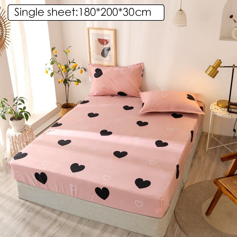 Bedding Linens King Size Heart-shaped Pattern Fitted Sheet Set For Double Bed - Homely Arts