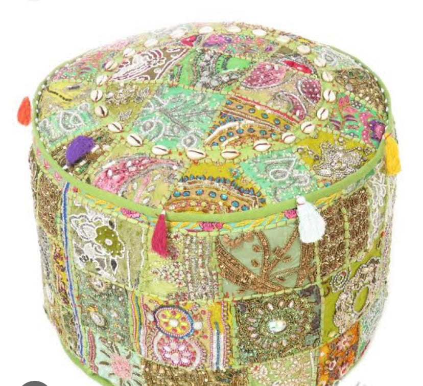 Embroidered Indian Ottoman pouf cover, Indian handmade Vintage Random Color Decorative Ottoman Pouf Cover - Homely Arts