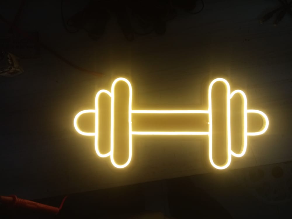 Neon Barbell/Dumbbell Neon Sign, Gym Wall Hanging - Homely Arts