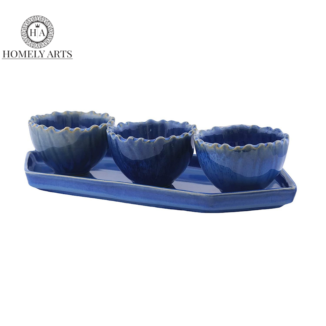 Beautiful Hand-Painted Ceramic Serving Tray with Bowls - Homely Arts