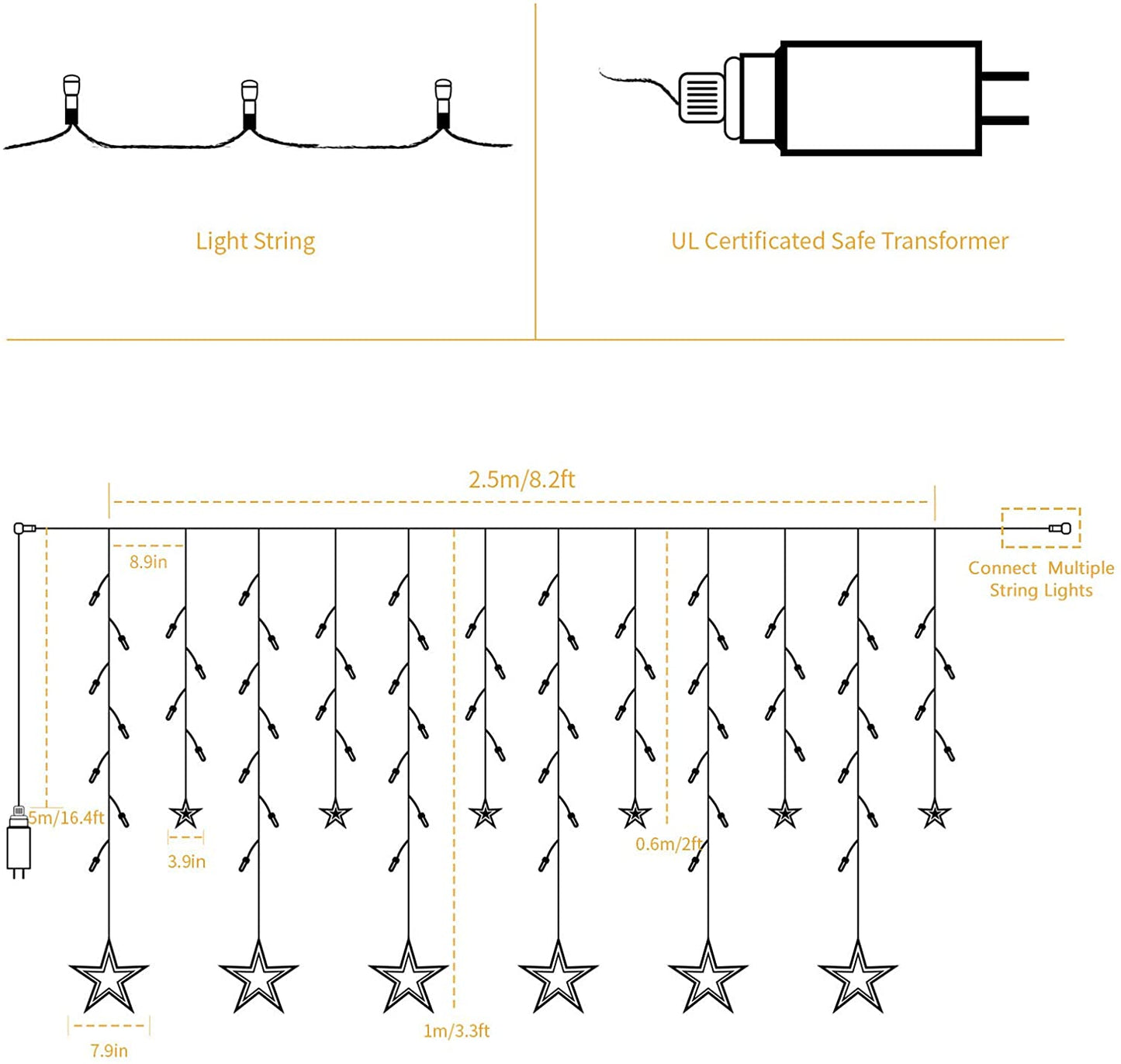 Curtain Star Lights (Warm White Bulb) - Homely Arts