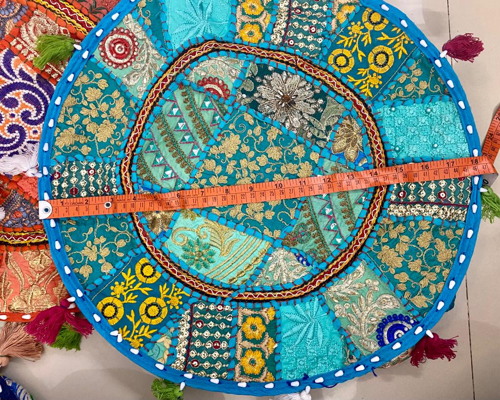 Embroidered Indian Ottoman pouf cover, Indian handmade Vintage Random Color Decorative Ottoman Pouf Cover - Homely Arts