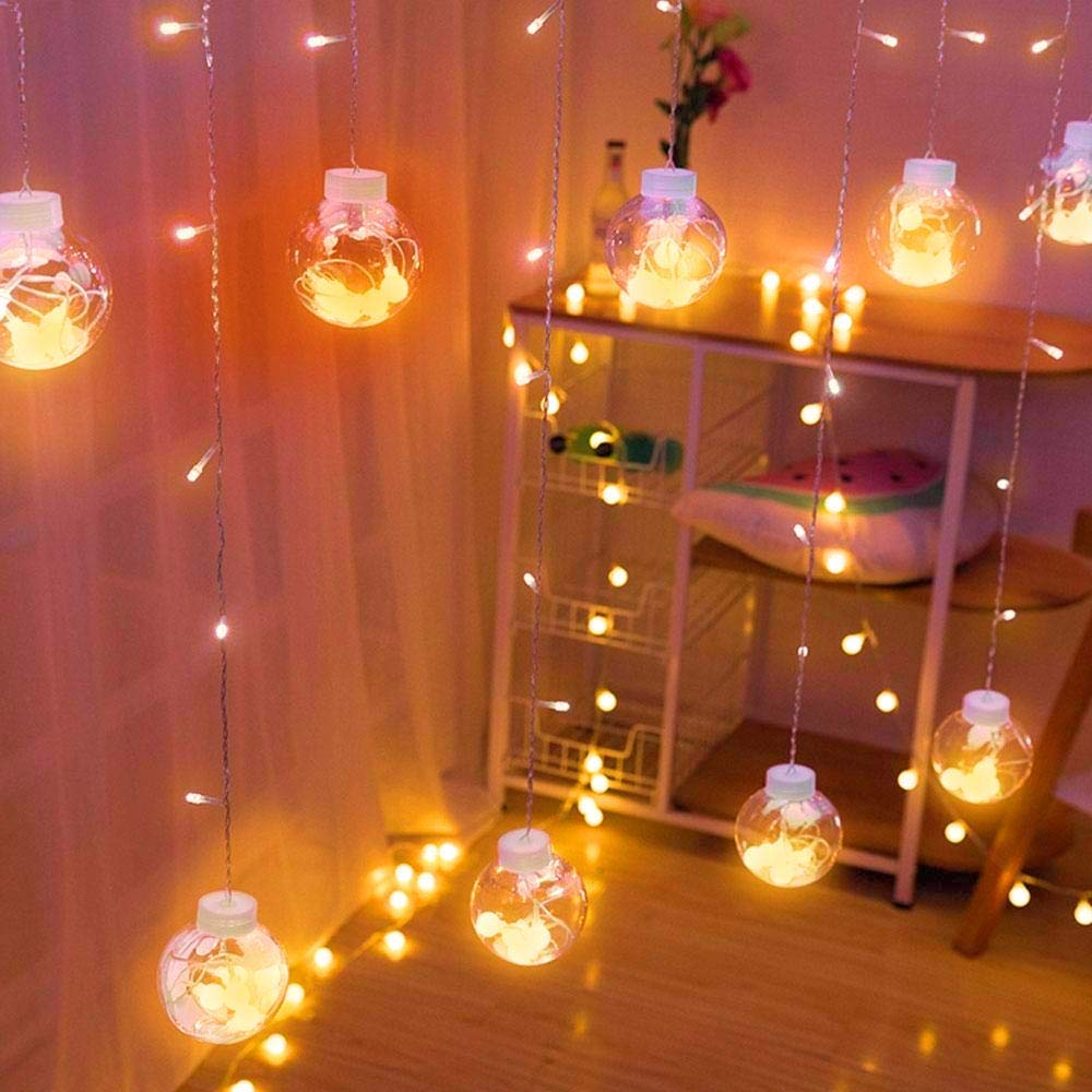 Wish Balls window Curtain String Lights with 8 Flashing Modes (12 Warm White) - Homely Arts