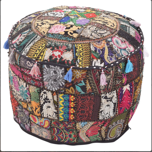 Embroidered Indian Ottoman pouf cover, Indian handmade Vintage Random Color Decorative Ottoman Pouf Cover - Homely Arts
