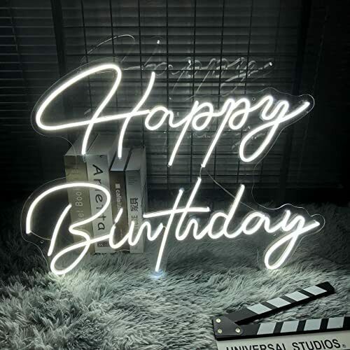 Large Neon Sign Happy Birthday LED Flex Transparent Acrylic 3D Personalized - Homely Arts