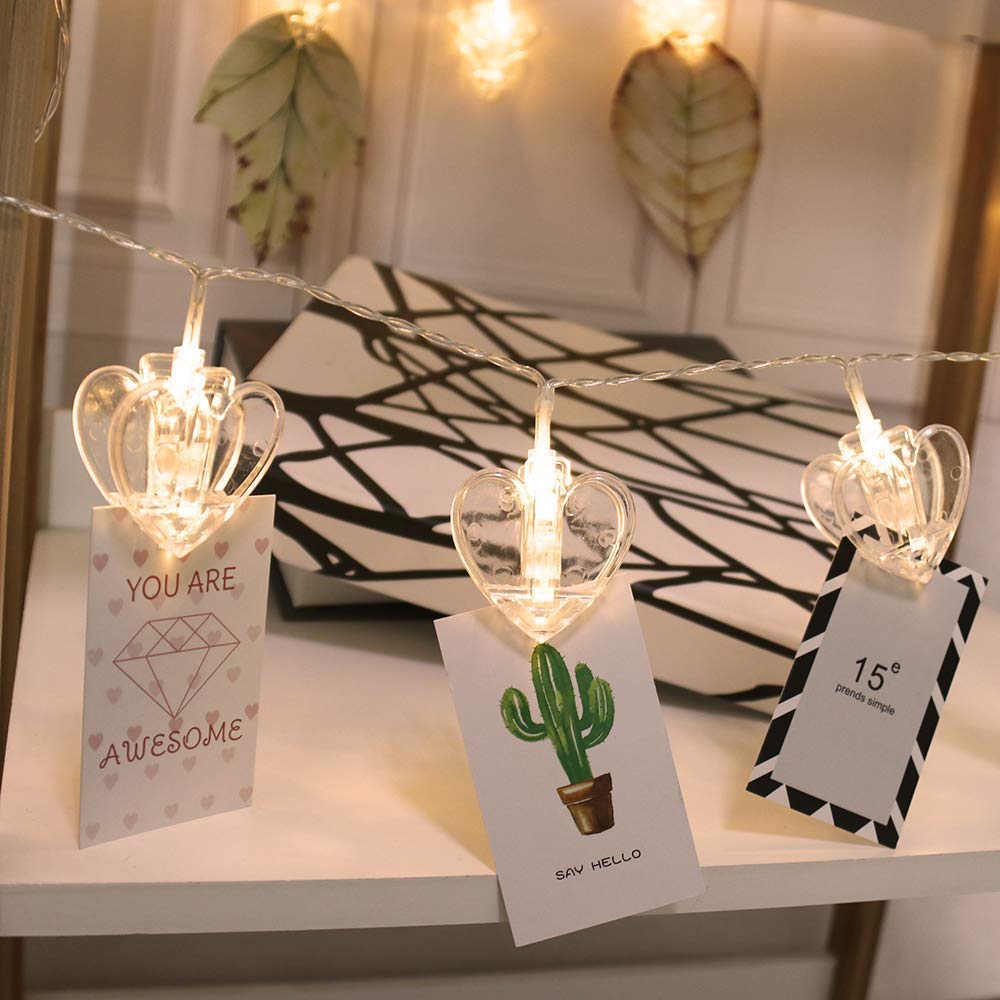Heart Clip LED Warm-White Fairy Twinkle Lights Hanging Photos - Homely Arts