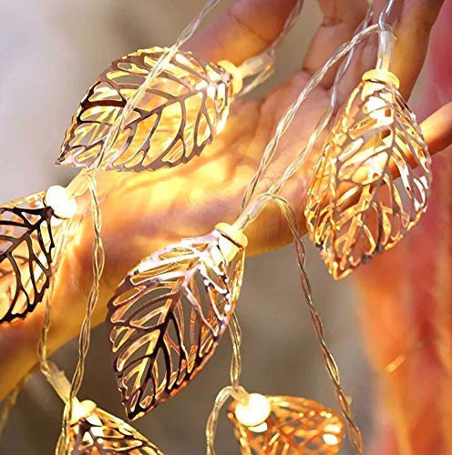 Golden Metal Leaf String Led Decorative Lights (Warm White Bulbs) - Homely Arts