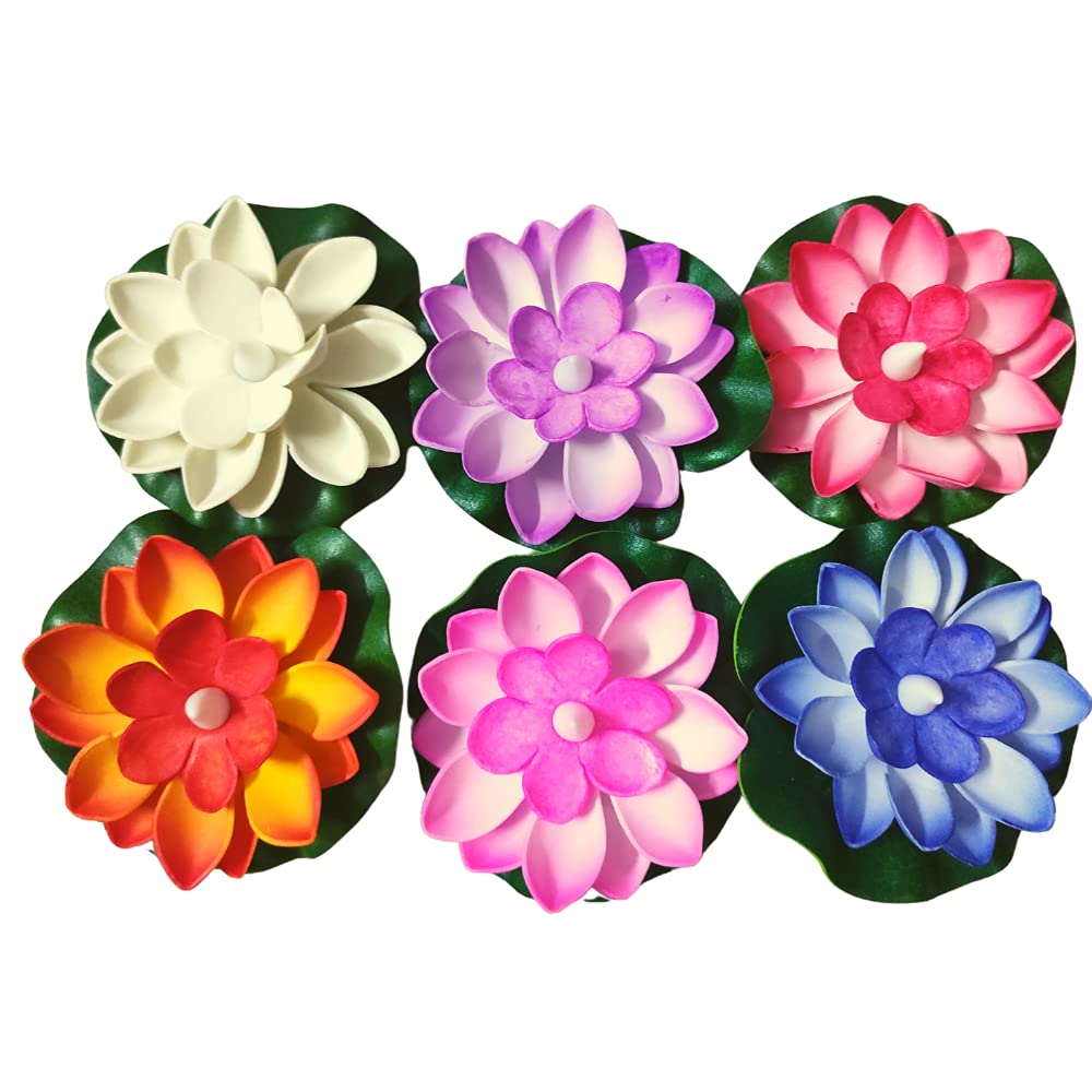 Floating LED Lotus Flowers Artificial Candles Sensor Multicolor - Pack of 6 - Homely Arts