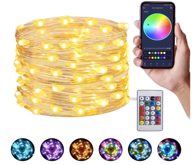 10 Meters LED Strip Lights with Bluetooth App and Remote Controller RGB Waterproof Lights Multicolor LED Lights for Home Decoration, Bedroom, Diwali, False Ceiling