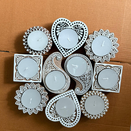 Handcrafted Wooden Tea Light Candle Holders – Set of 5