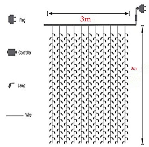 Waterfall Curtain String Lights - 180 Warm White LEDs, 8 Modes, 10x10 Feet, 3 Mtr