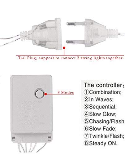 Waterfall Curtain String Lights - 180 Warm White LEDs, 8 Modes, 10x10 Feet, 3 Mtr
