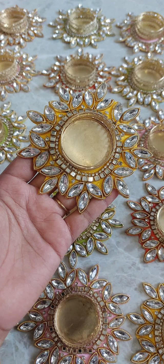 Handcrafted Decorative Diya – Stone Studded Tealight Holder (Set of 5)