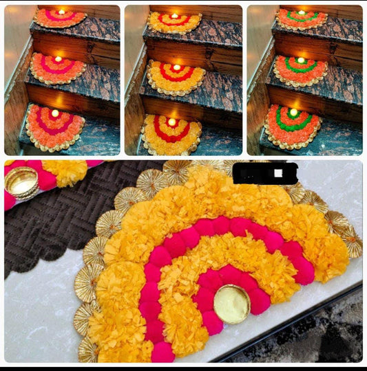 Decorative Floral Stair & Floor Rangoli Mat with Diya Holder – Assorted Designs (Pack Of 5)