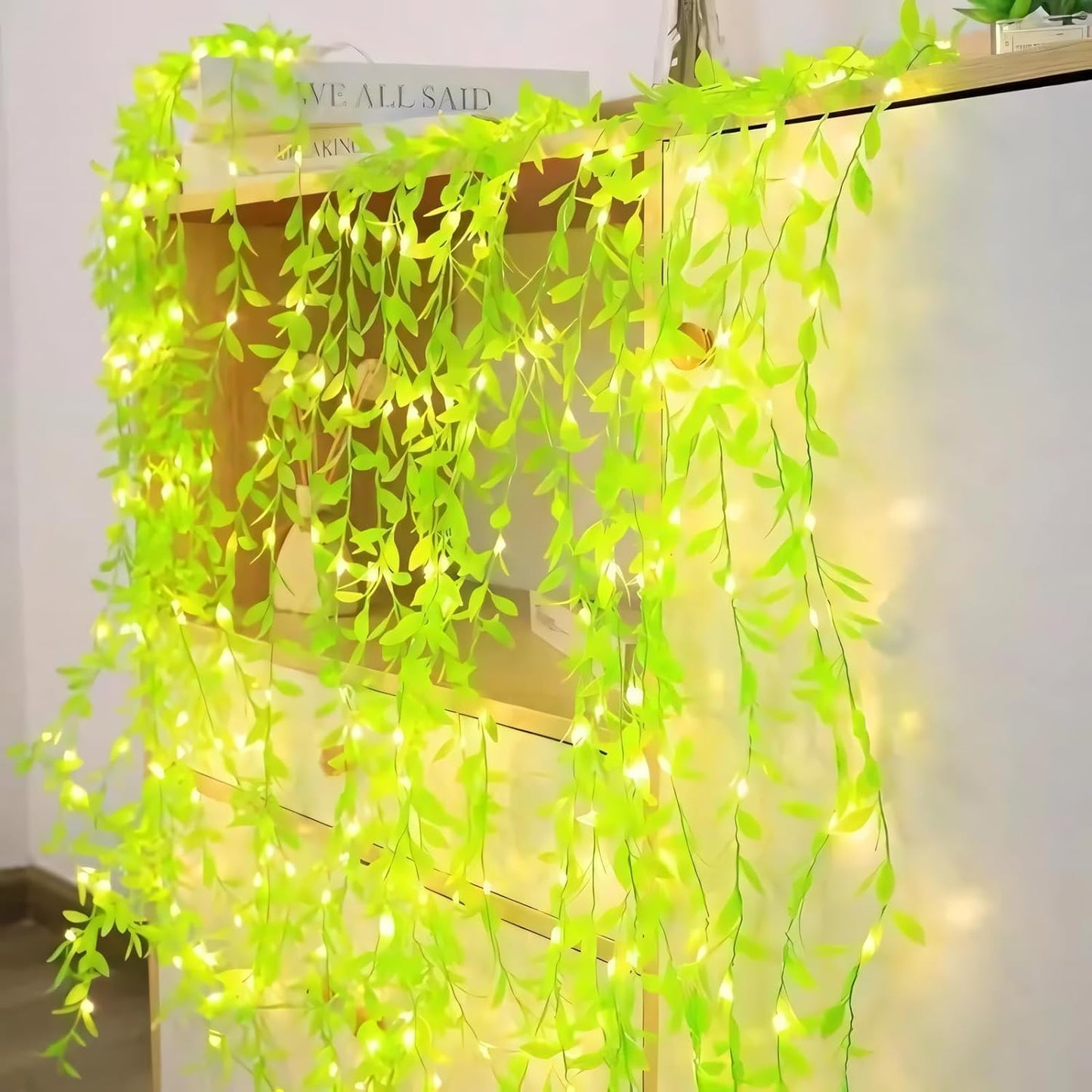 Artificial Vine Leaf Curtain LED String Light, 200 LEDs, 8 Modes Adjustable Brightness, AC Plug, 3x2m- Ideal for Bedroom,Garden,Birthday & Festive Decor(Warm White, 3x2 Meter)