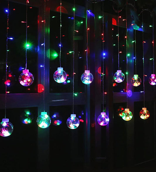 Wish Balls window Curtain String Lights with 8 Flashing Modes (12 Multicolor)