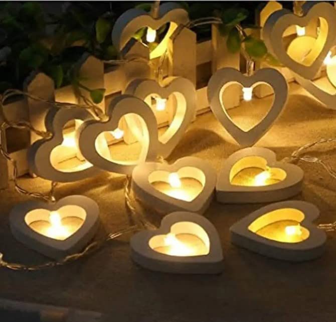 Wooden Heart String Lights 10 LED Hearts