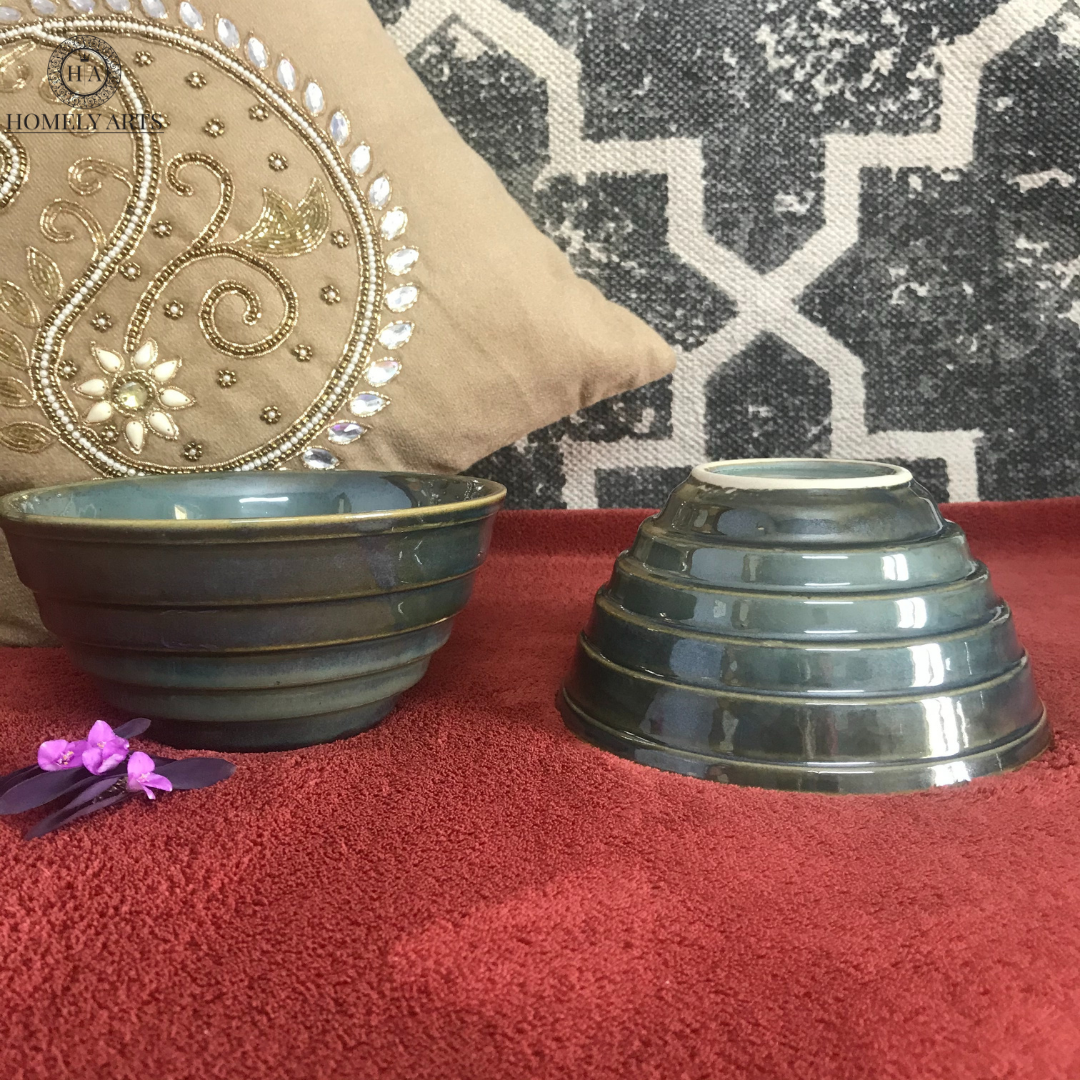 Beautiful Hand-Painted Ceramic Salad or Serving Bowls- Set of 2 - Homely Arts